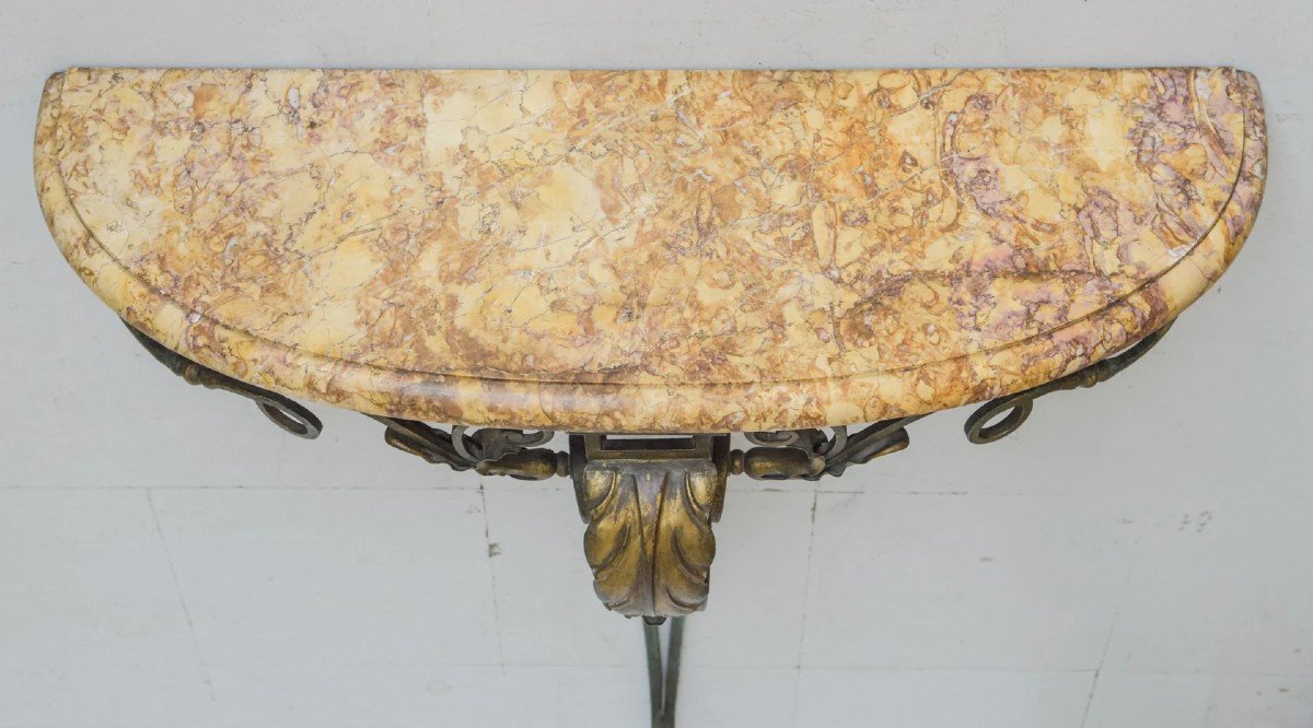 Console En Marbre Antique Et Fer Patiné Vert-de-gris-photo-2