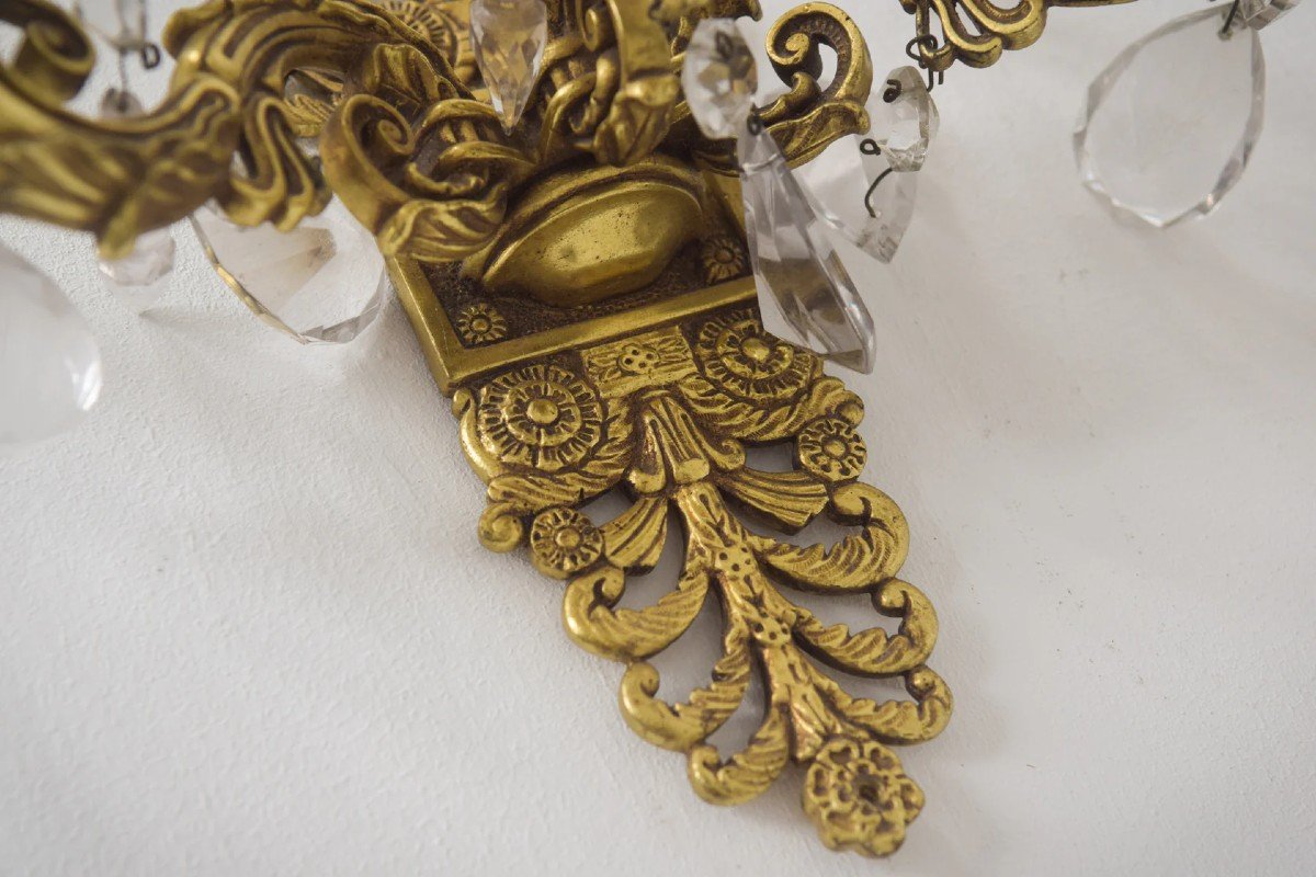 Deux - Lustres Muraux En Bronze Et Verre Taillé-photo-3