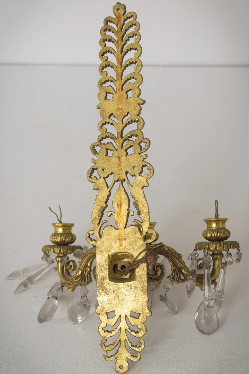 Deux - Lustres Muraux En Bronze Et Verre Taillé-photo-4