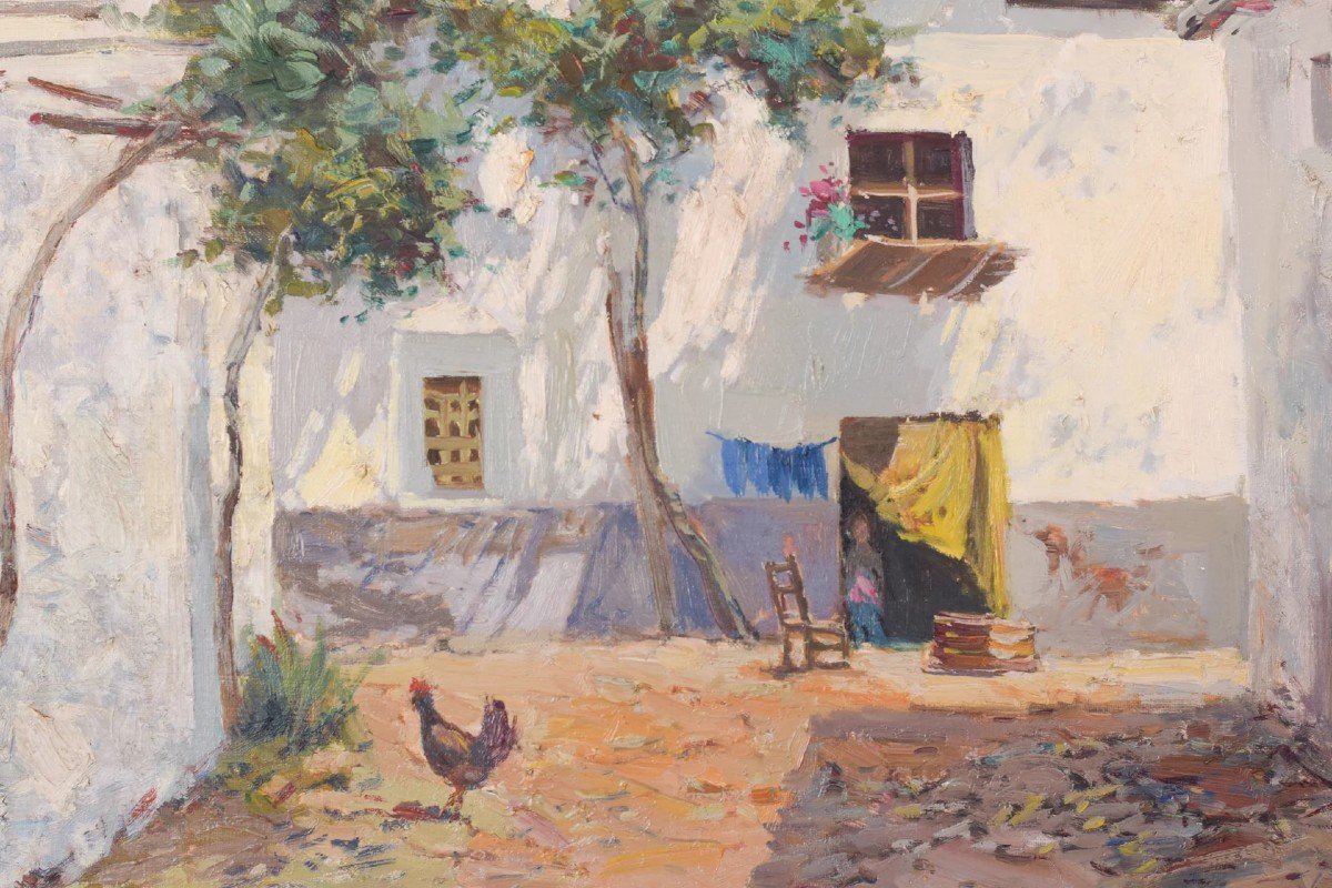 Grande Scène De Cour Espagnole Avec Coq-photo-4