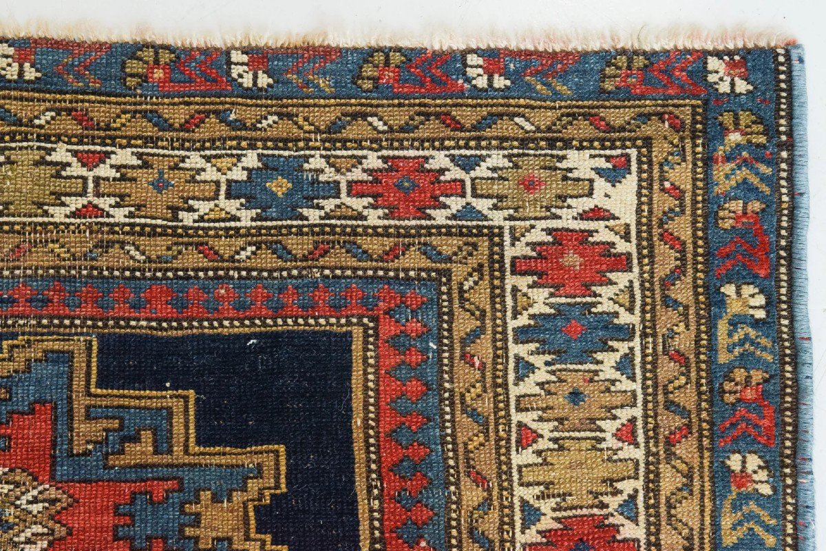 Tapis Persan Ancien Tissé à La Main - Motifs d'Oiseaux Sur Fond Bleu-photo-2