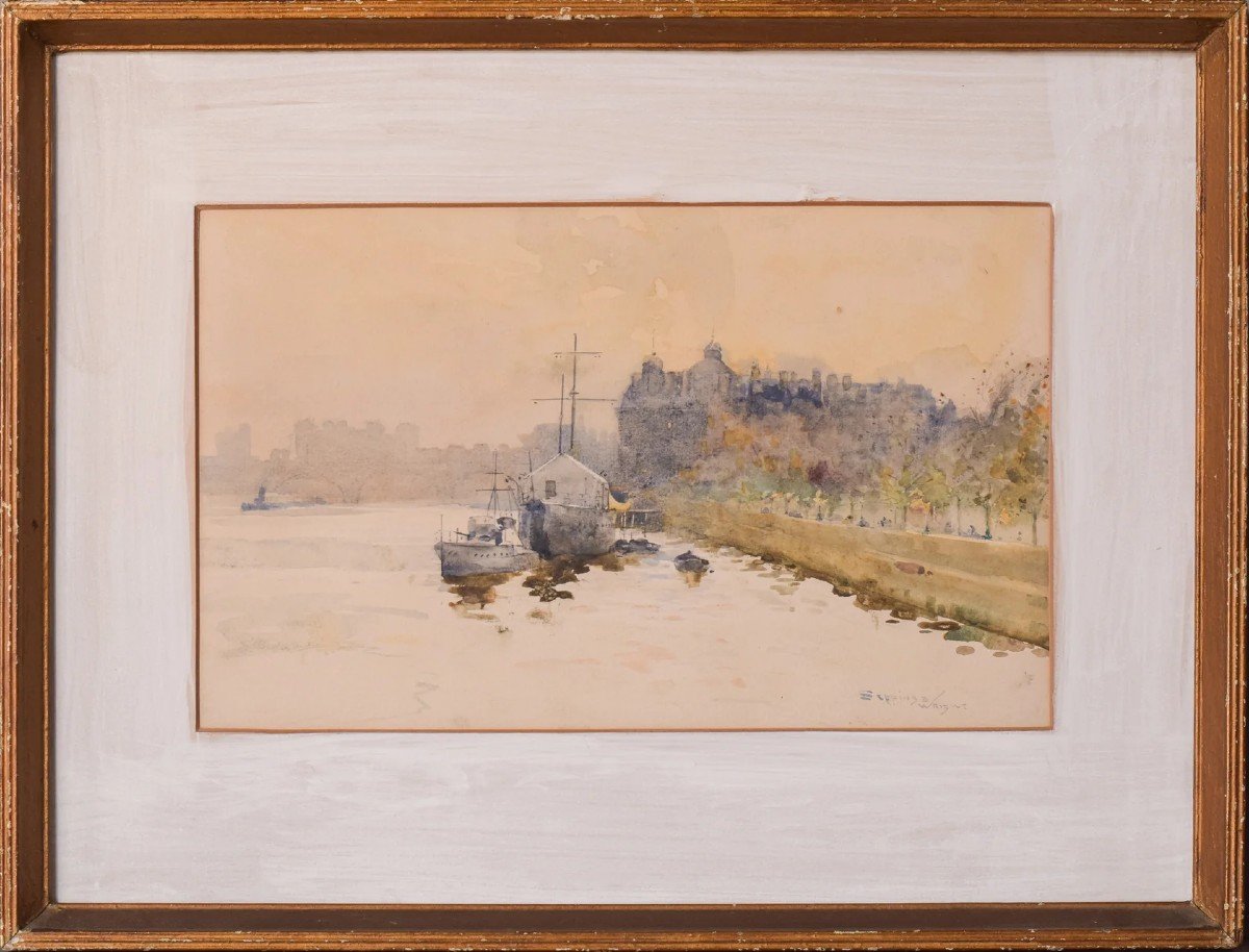 Impressionist Watercolour - 'off Temple Pier', London-photo-3