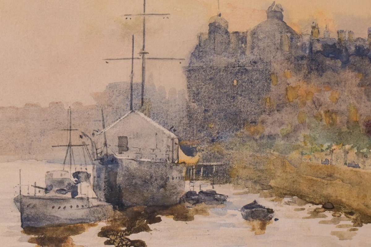 Impressionist Watercolour - 'off Temple Pier', London-photo-1