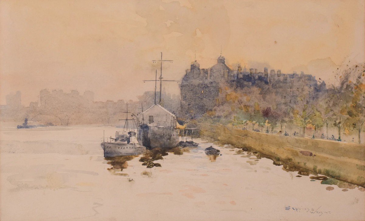 Impressionist Watercolour - 'off Temple Pier', London