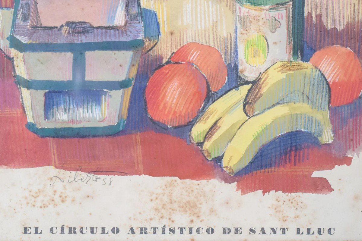 'el Círculo Artístico De Sant Lluc' - Still Life Lithograph-photo-1