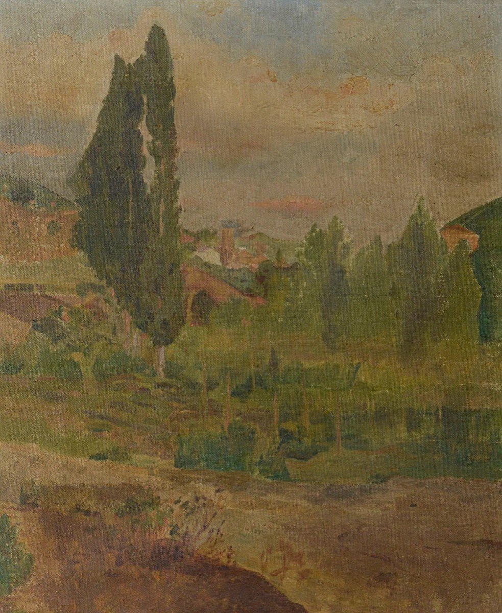 Paysage Impressionniste Encadré Avec Des Arbres Populaires