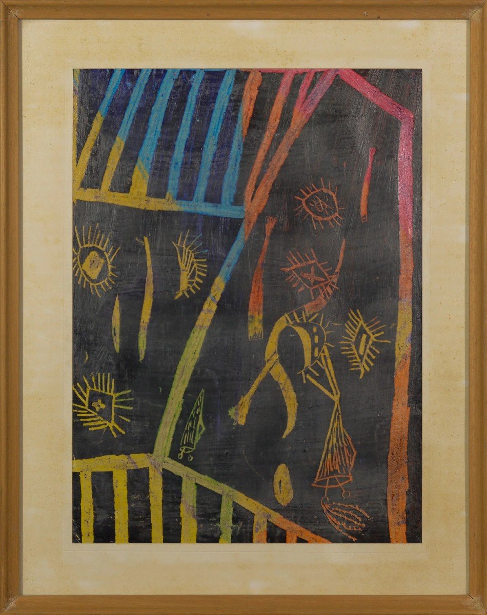 Deux Images Vintage Au Crayon d'Influence Tribale Africaine-photo-3