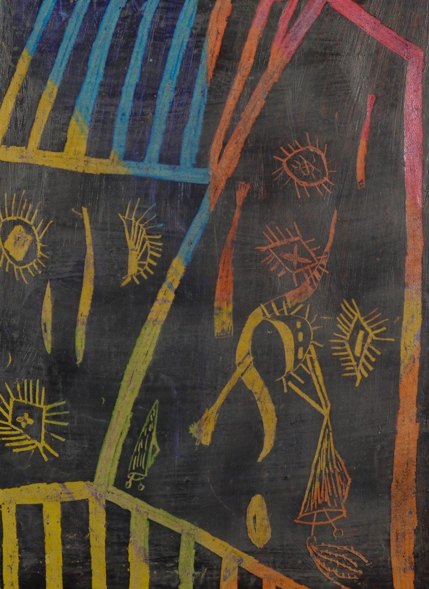 Deux Images Vintage Au Crayon d'Influence Tribale Africaine-photo-4