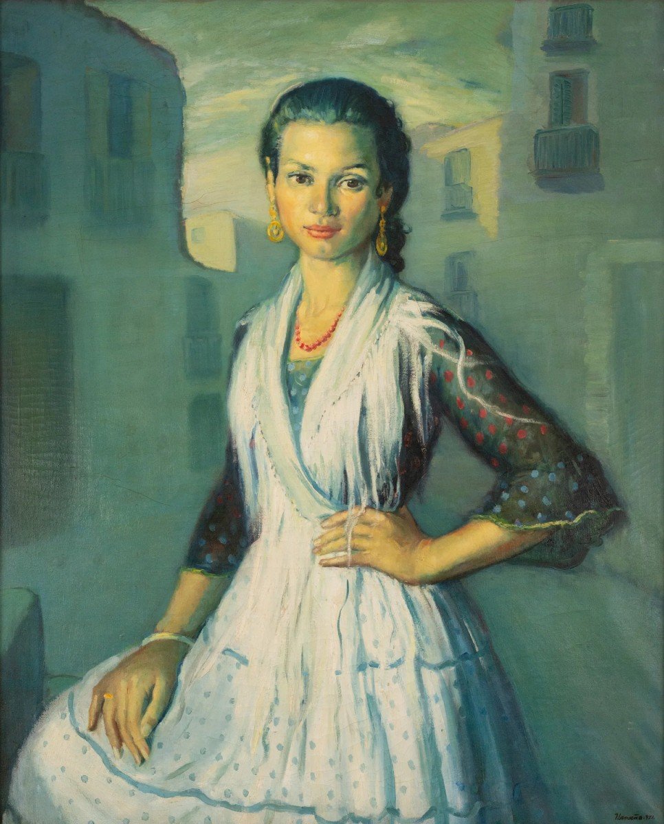 "Gipsy - Rosario" de Montjuich - JOSÉ LAMUÑO - Huile sur toile encadrée-photo-2
