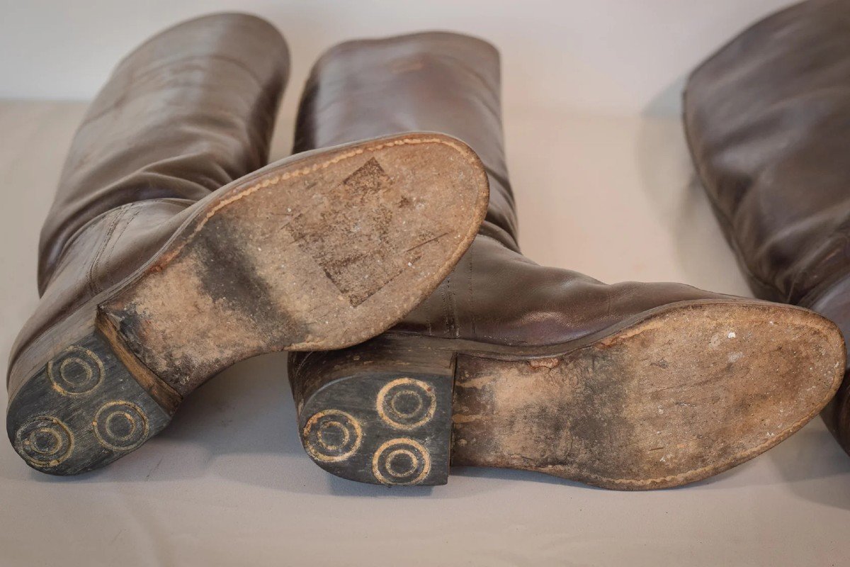 Bottes d'équitation En Cuir Antiques - Deux Paires-photo-7