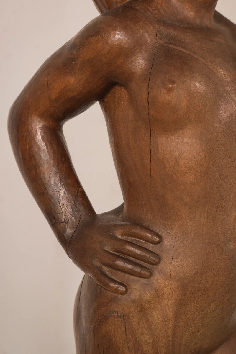 Sculpture En Bois - Femme Nue Avec Support-photo-2
