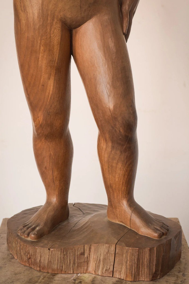 Sculpture En Bois - Femme Nue Avec Support-photo-3