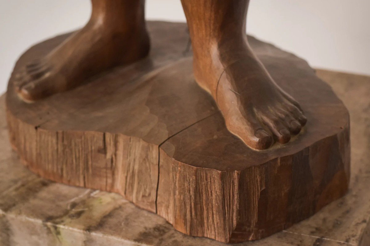 Sculpture En Bois - Femme Nue Avec Support-photo-4