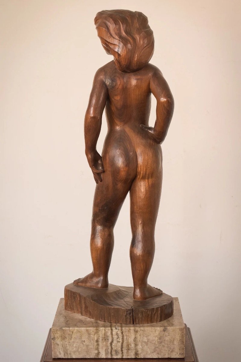 Sculpture En Bois - Femme Nue Avec Support-photo-6
