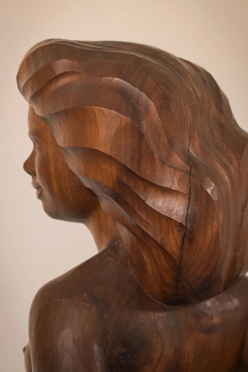 Sculpture En Bois - Femme Nue Avec Support-photo-7