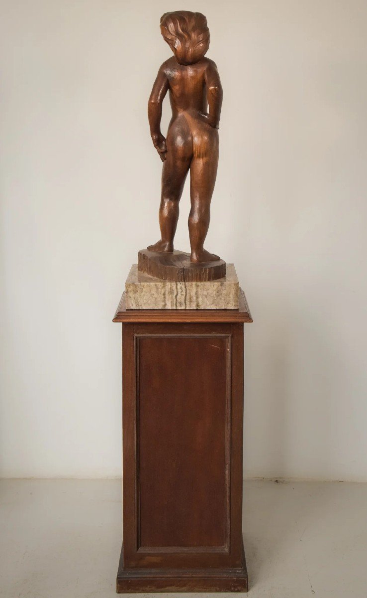 Sculpture En Bois - Femme Nue Avec Support-photo-8