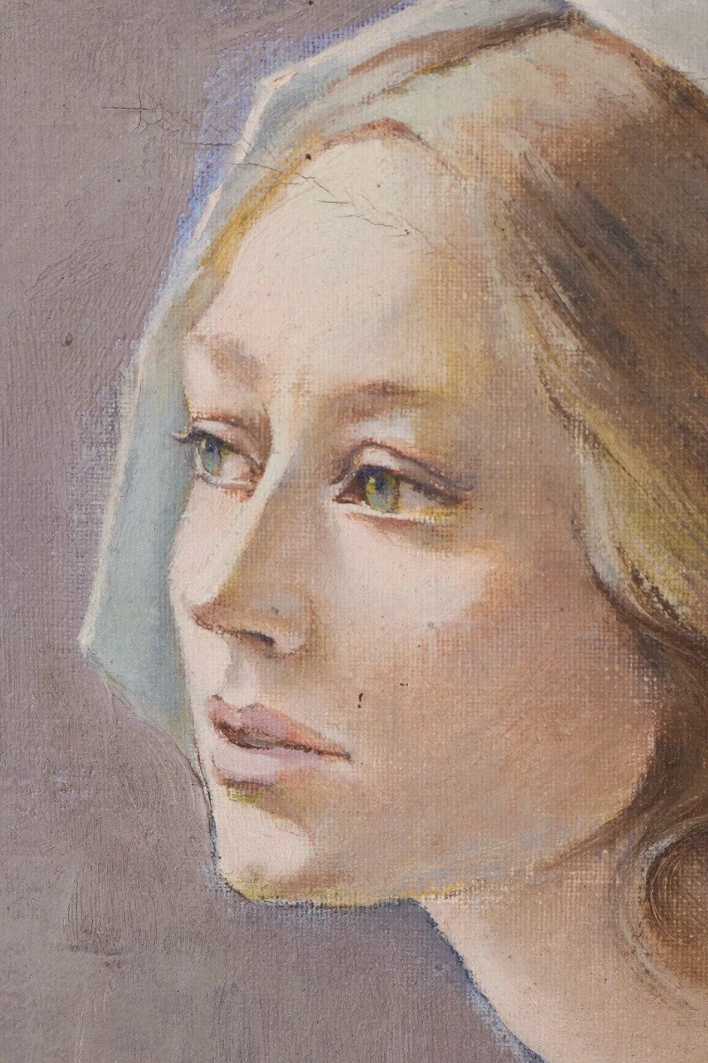 Portrait d'Une Novice - Huile Sur Toile-photo-4