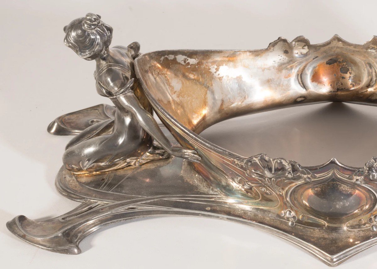 Art Nouveau Pewter Centerpiece With Elegant Female Figures-photo-3