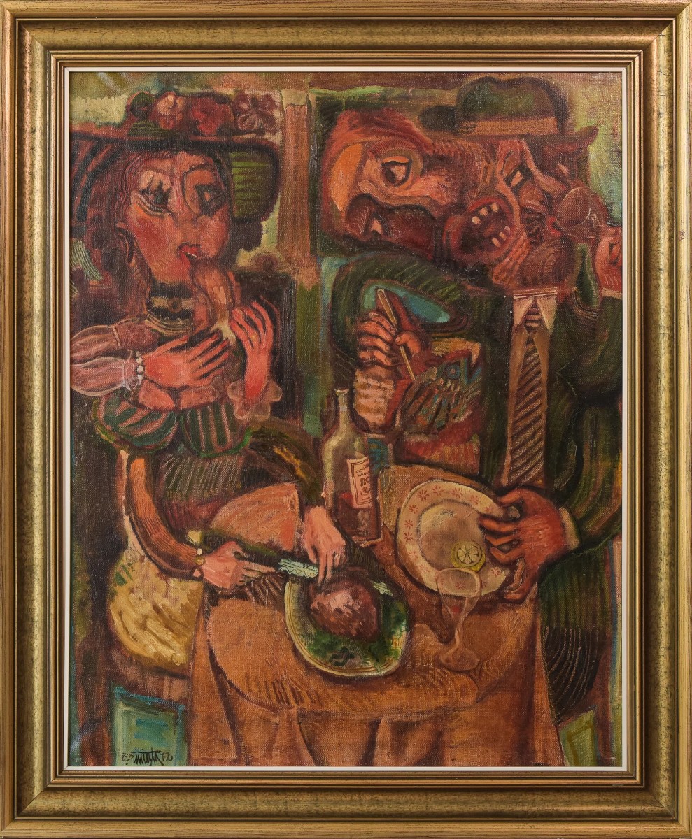 Couple Having Lunch - Oil On Canvas-photo-3