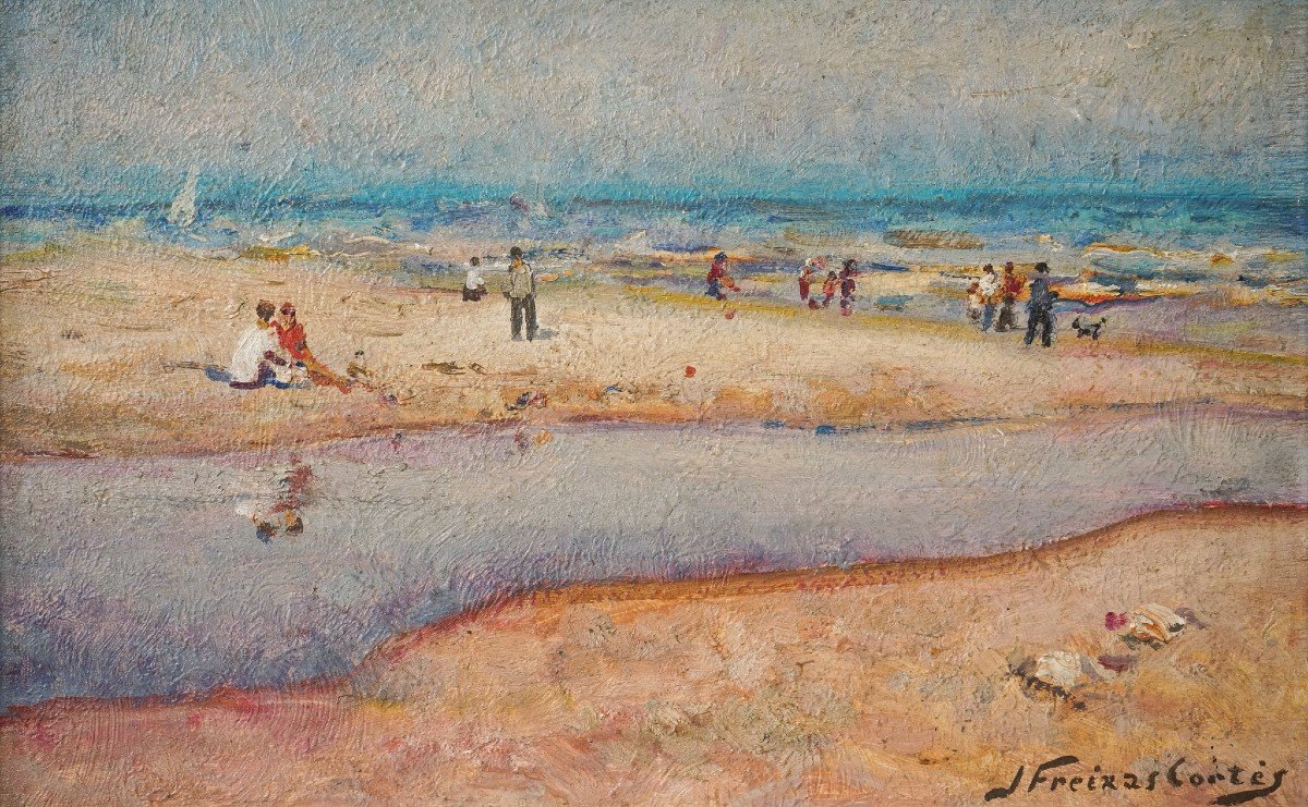 Postimpressionniste - Scène De Plage Encadrée - Jordi Freixas Cortes