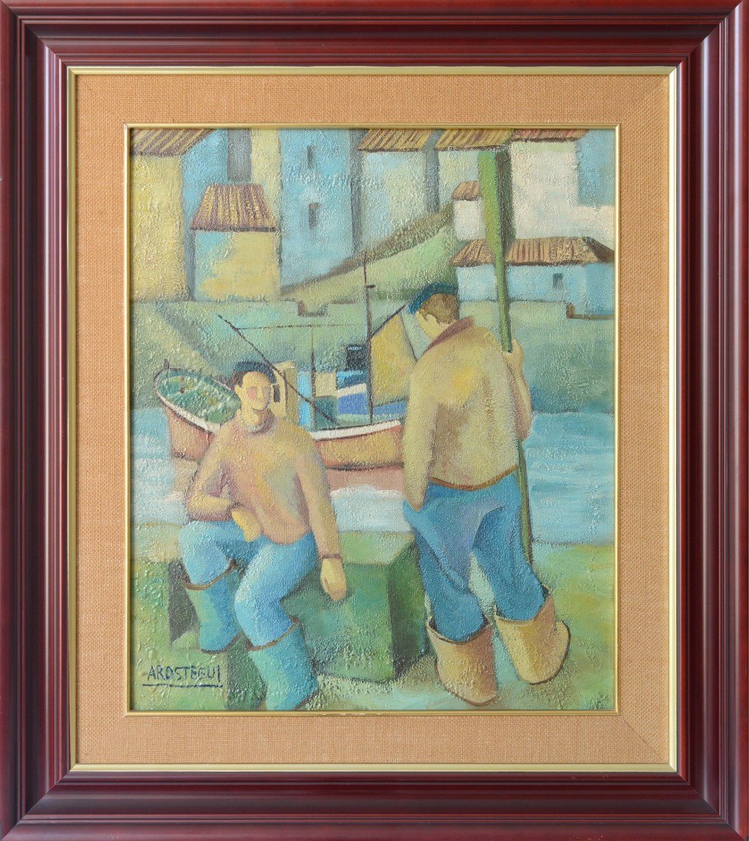 Deux Pecheurs - Huile d'Influence Cubiste - José Ramon Arostegui-photo-2