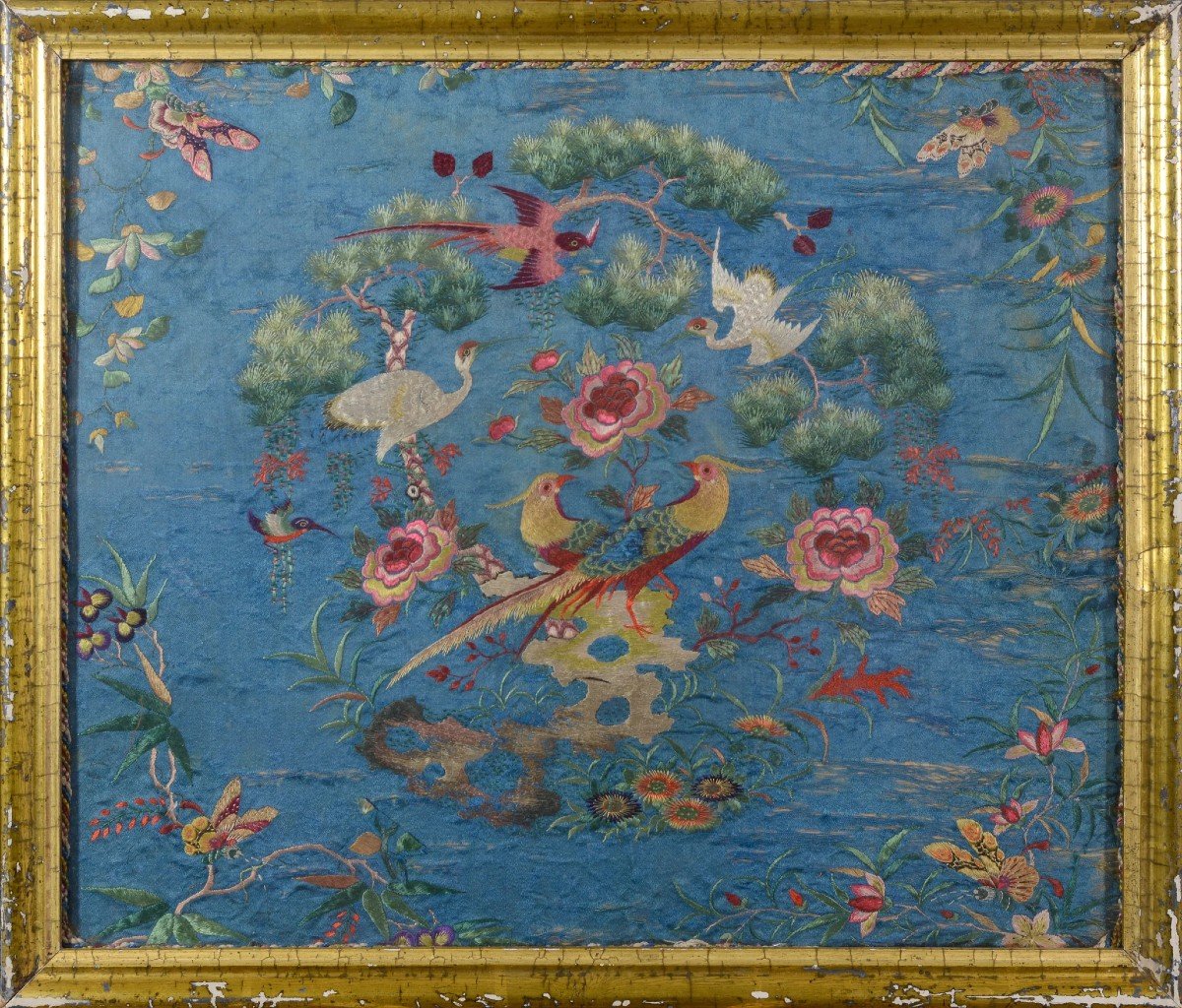 Broderie Chinoise - XVIIIe Ou Début XIXe Siècle - Oiseaux Et Fleurs Exotiques-photo-2