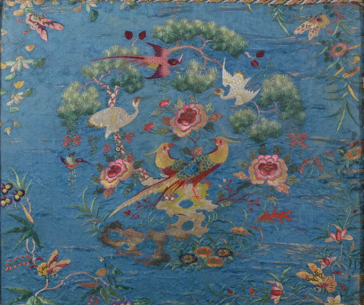 Broderie Chinoise - XVIIIe Ou Début XIXe Siècle - Oiseaux Et Fleurs Exotiques