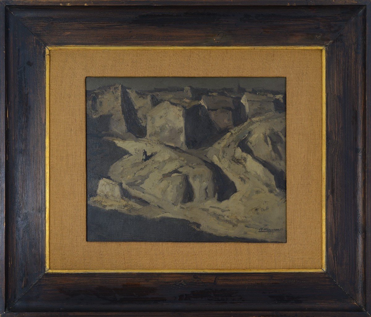 Village Landscape With Figure - Miguel ángel Echauri (b. 1927, Pamplona, Spain)-photo-2