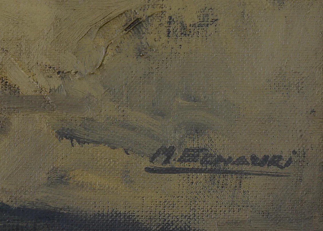 Village Landscape With Figure - Miguel ángel Echauri (b. 1927, Pamplona, Spain)-photo-2