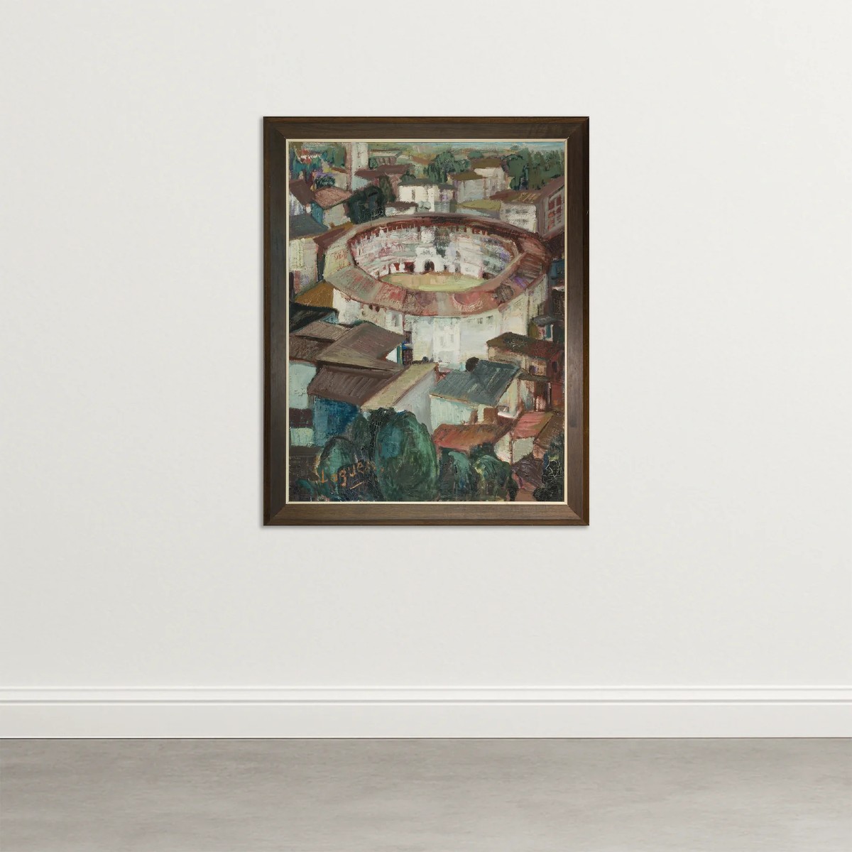 Huile Sur Toile Impressionniste d'Influence Cubiste – Arènes Historiques - Signée Et Datée-photo-2