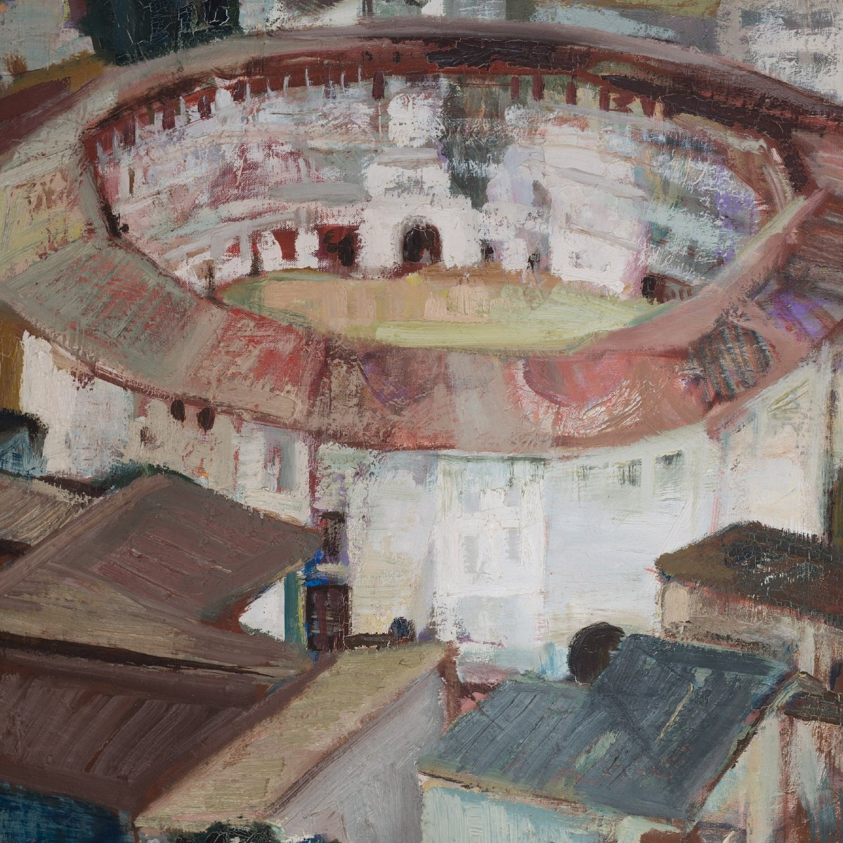 Huile Sur Toile Impressionniste d'Influence Cubiste – Arènes Historiques - Signée Et Datée-photo-4