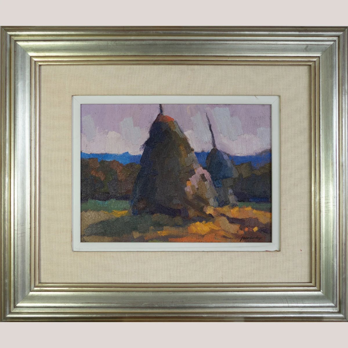 Meules De Foin Au Crépuscule – Joan Condins – Peinture à l'Huile Impressionniste Originale Enca-photo-2