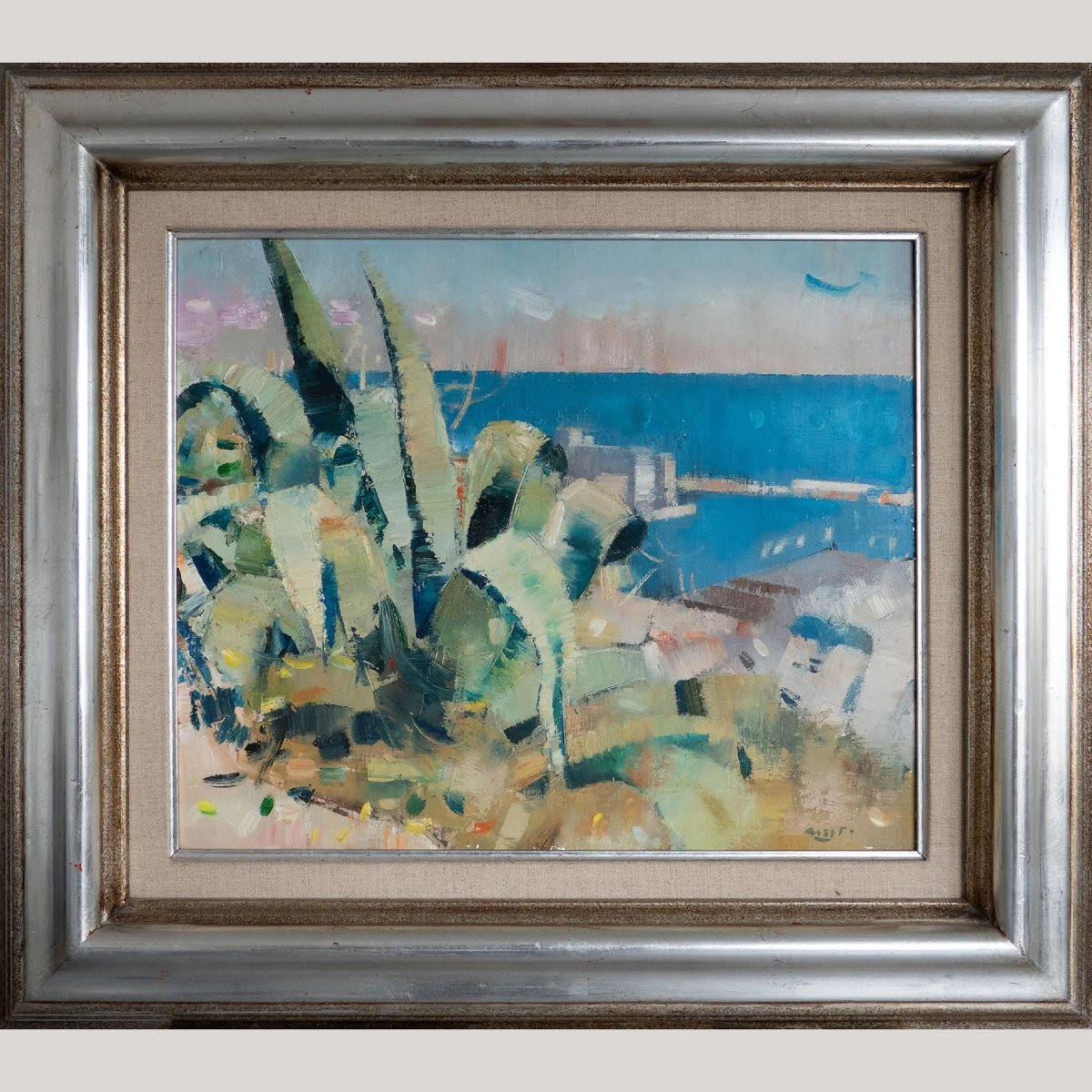 Agave En Bord De Mer – Peinture à l'Huile Abstraite De Paysage Méditerranéen-photo-2