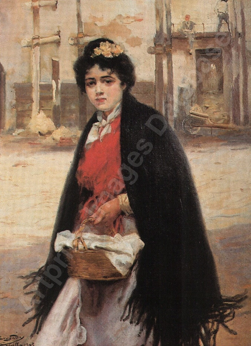 The Flower Seller – 19th Century Oil Painting - Ricardo Brugada Y Panizo (1867-1919)-photo-4