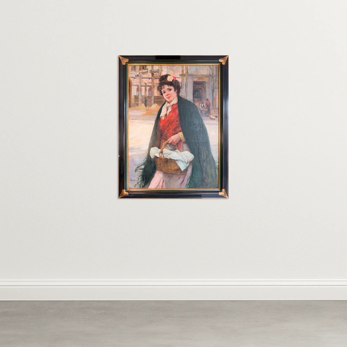 La Marchande De Fleurs – Peinture à l'Huile Du XIXe Siècle – Ricardo Brugada Y Panizo