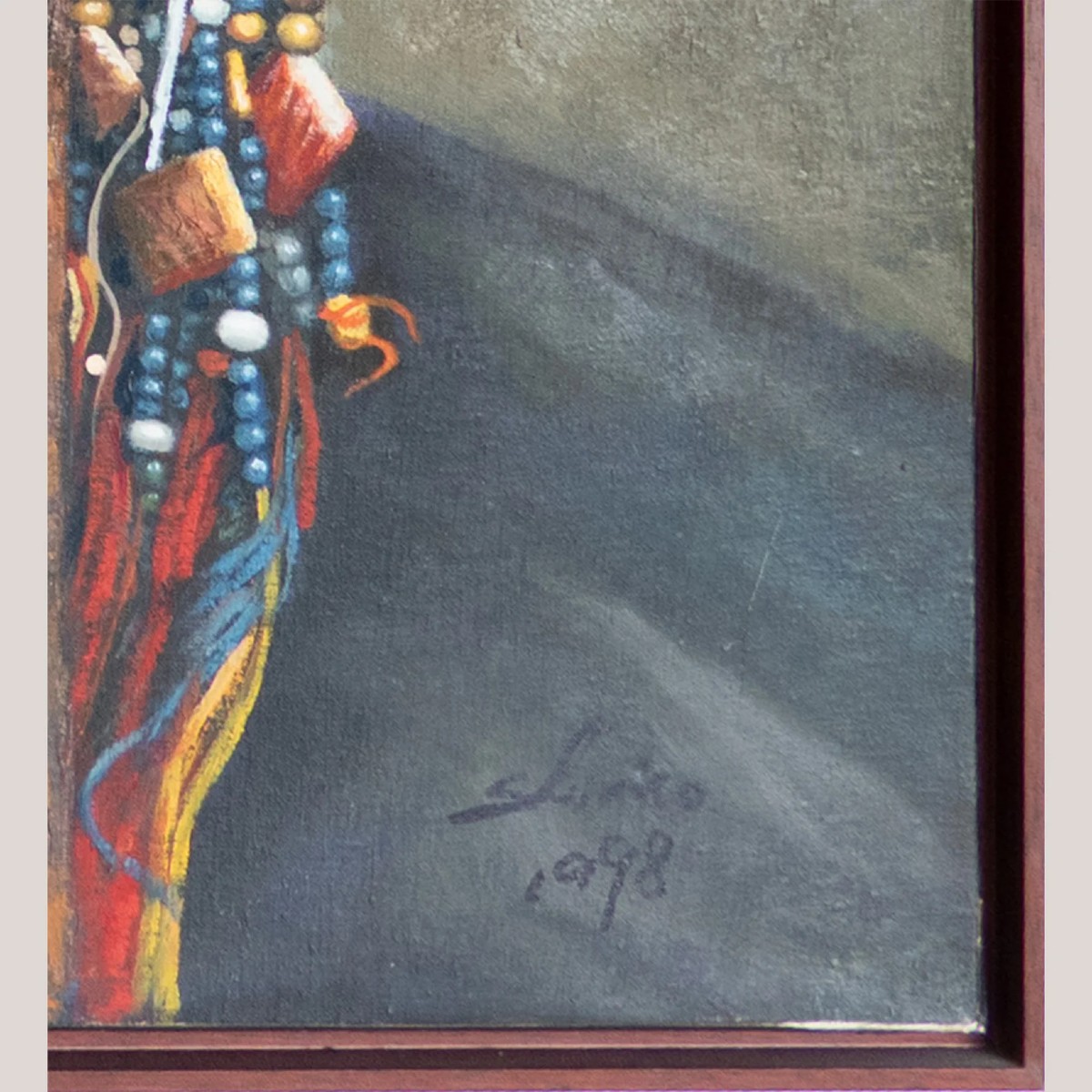Portrait Of A Tribal Woman Drinking Tea - Oil On Canvas-photo-1