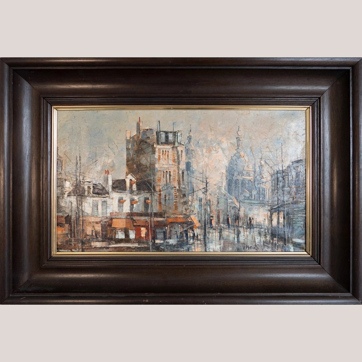 Parisian Street Scene With Sacré-cœur – Framed Mid-century Impressionist Cityscape-photo-2