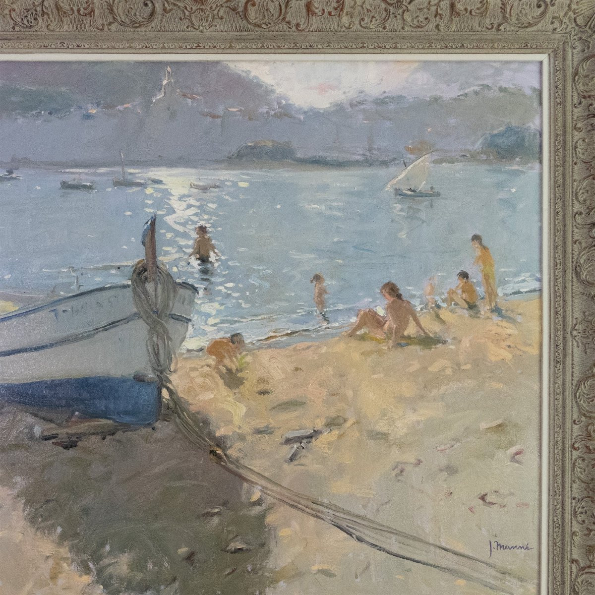 Contrallum A Cadaqués – Beach Scene With Boat By Josep Munné Graupera-photo-3