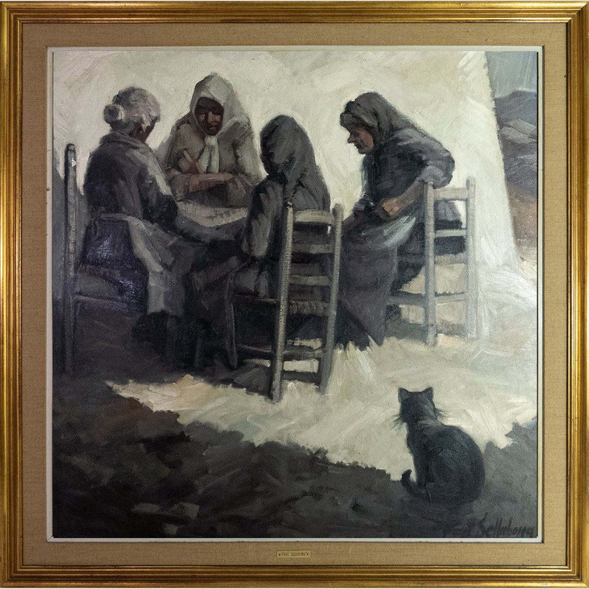 Les Velles De La Nostra Terra – Vintage 1972 Catalan Oil Painting By Font Sellabona-photo-3