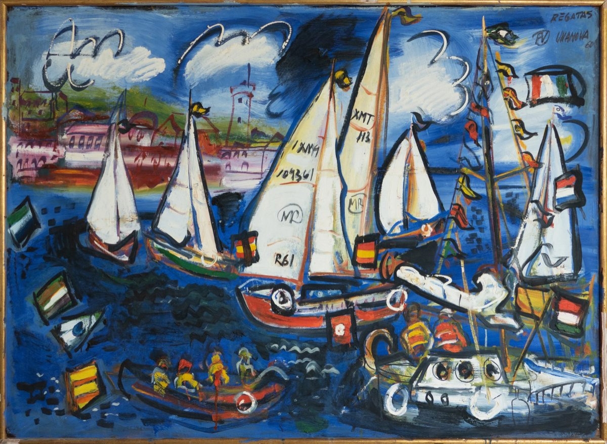 Voiliers En Régate – Huile Originale De Fermín Vilanova (1960)-photo-2