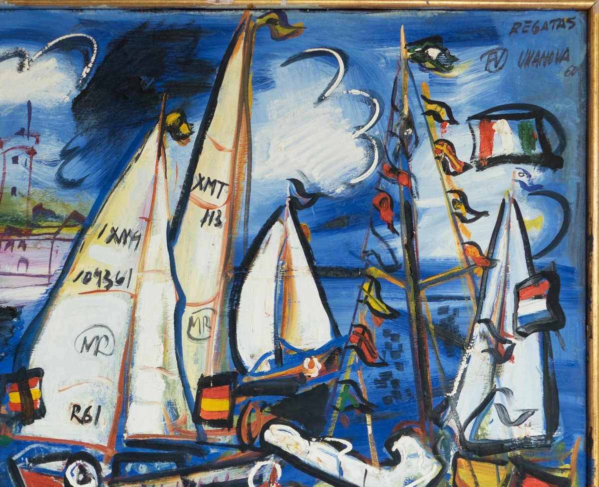 Voiliers En Régate – Huile Originale De Fermín Vilanova (1960)-photo-3