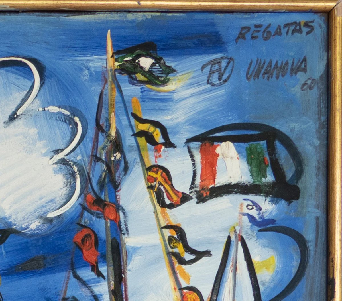 Voiliers En Régate – Huile Originale De Fermín Vilanova (1960)-photo-4