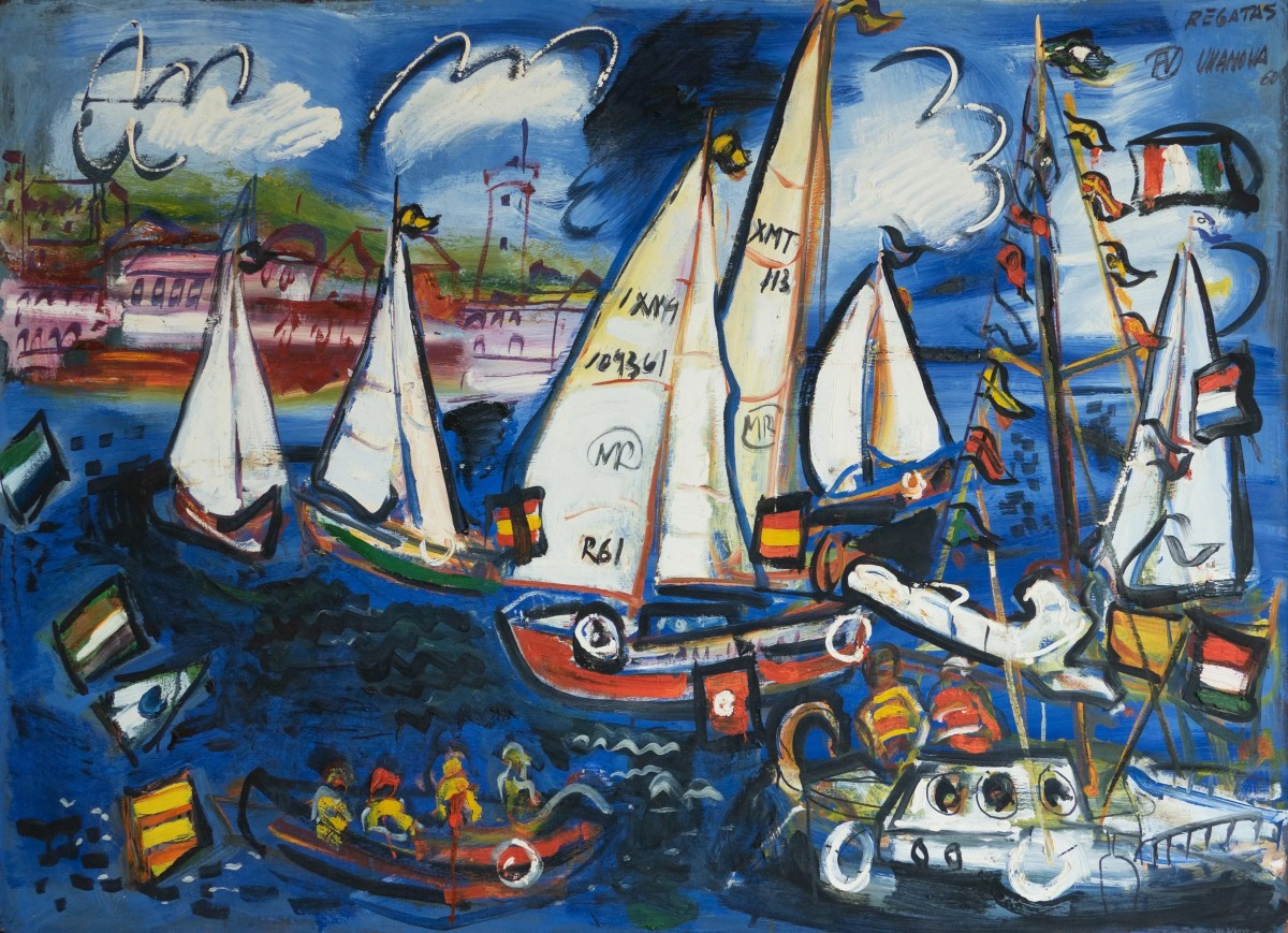 Voiliers En Régate – Huile Originale De Fermín Vilanova (1960)