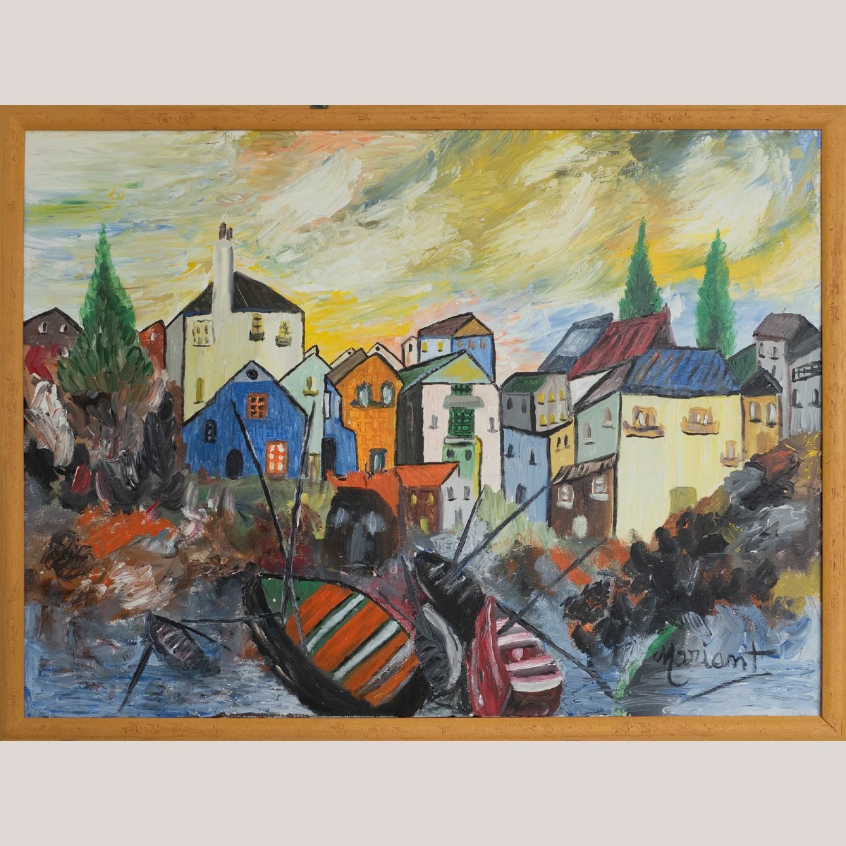 Scène De Village Méditerranéen Coloré Avec Des Bateaux-photo-3