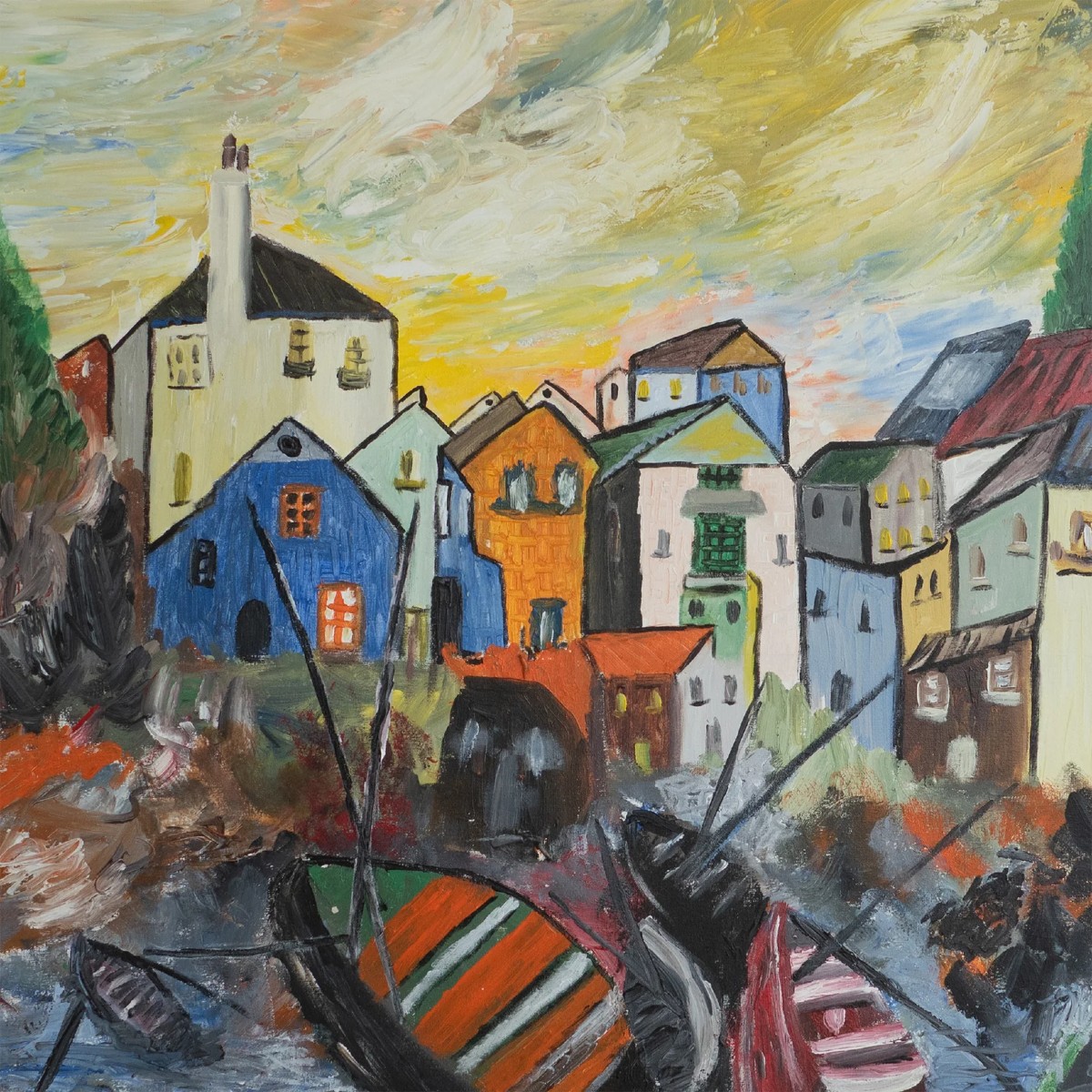 Scène De Village Méditerranéen Coloré Avec Des Bateaux-photo-4