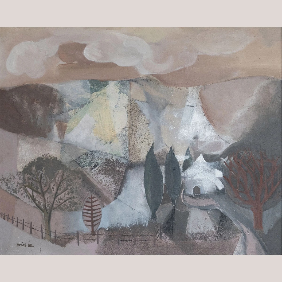 Mid-century Catalan Landscape – Original Mixed Media By Tomàs Bel