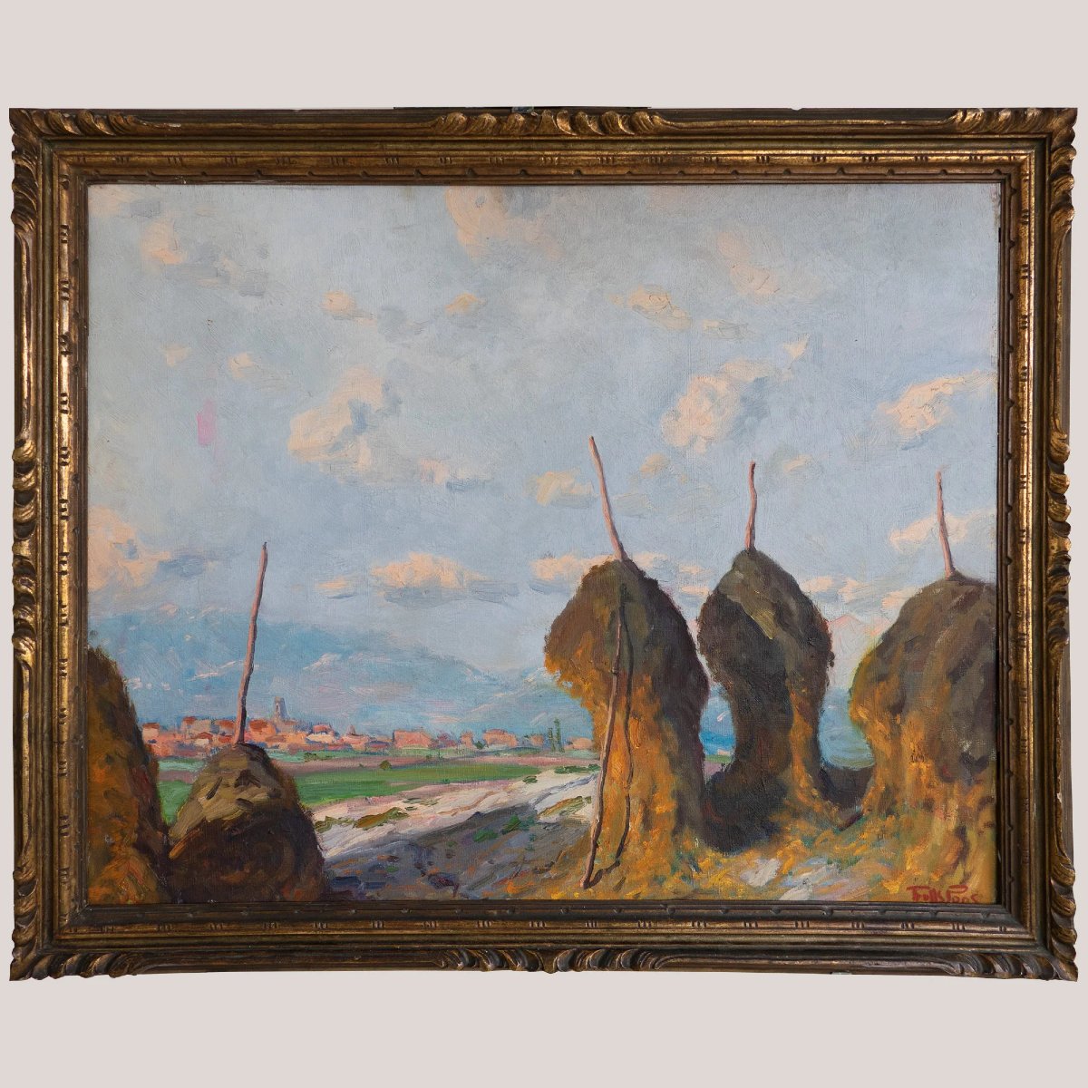 Paysage Impressionniste De Meules De Foin – Huile Sur Toile De Ramon Trulls Pons-photo-2