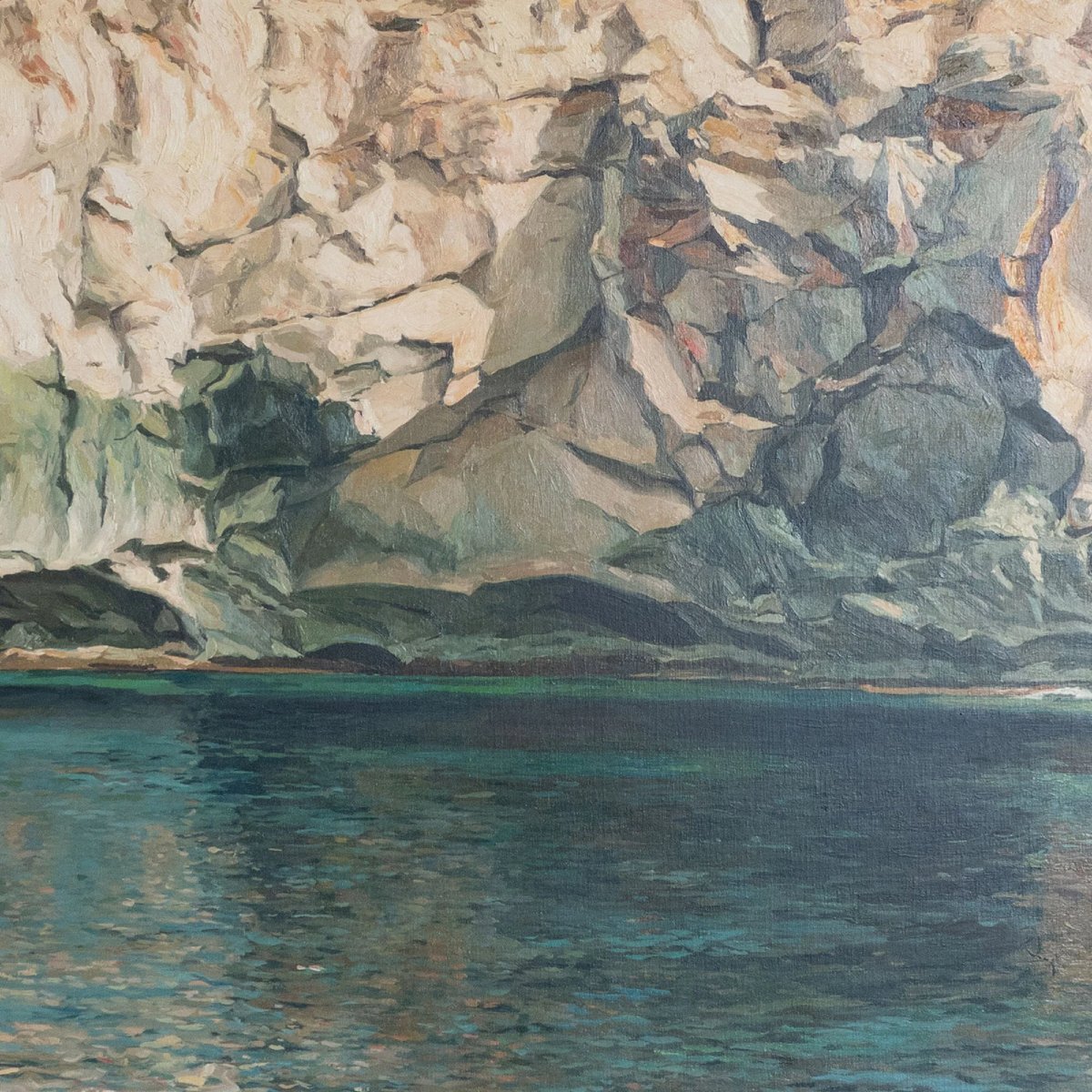 Rocky Coastline & Shimmering Water – Ferran Martí, Oil On Canvas-photo-4