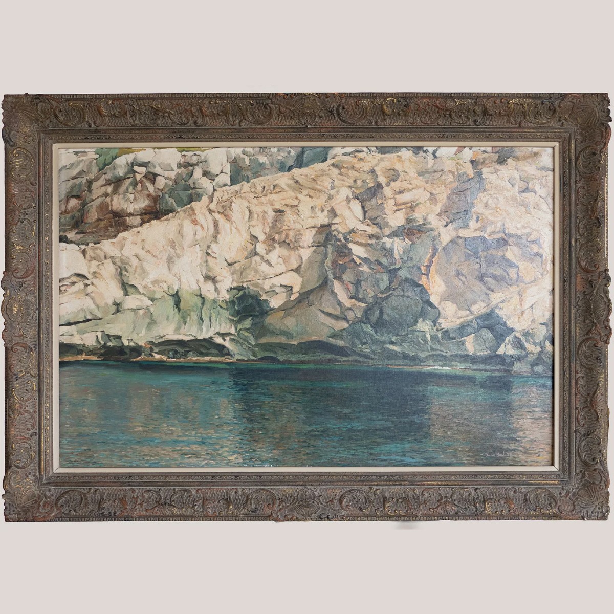 Côte Rocheuse Et Eau Scintillante – Ferran Martí, Huile Sur Toile-photo-3