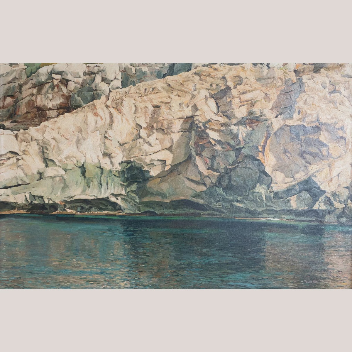 Rocky Coastline & Shimmering Water – Ferran Martí, Oil On Canvas